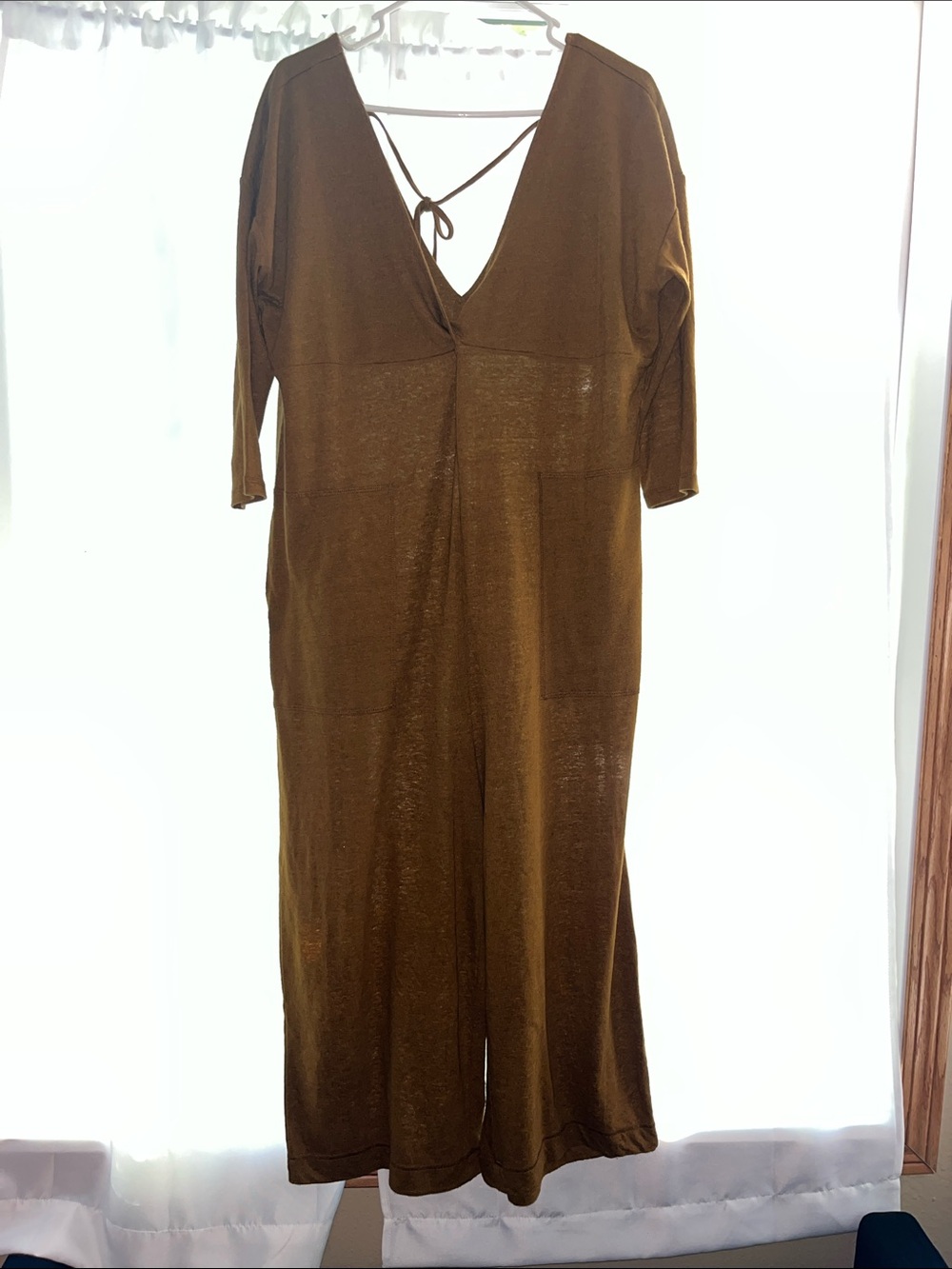 Brown V-Neck Back-Tie Jumpsuit Free People Beach Coverup